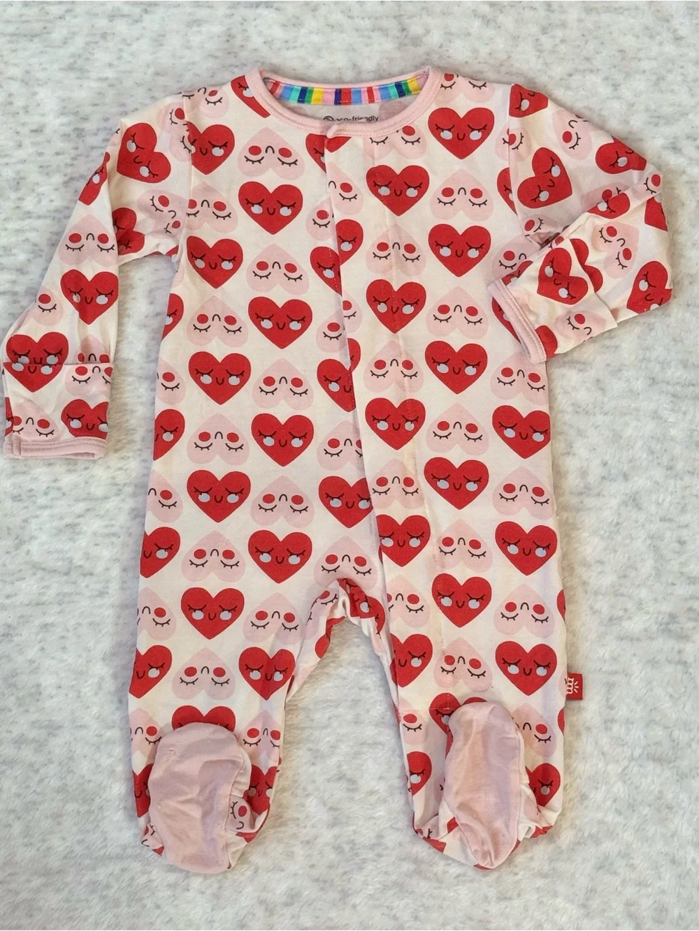 +Magnetic Me Heart Ruffle Footie Sleeper 0-3M Baby Girl Modal Valentine Pink Red
